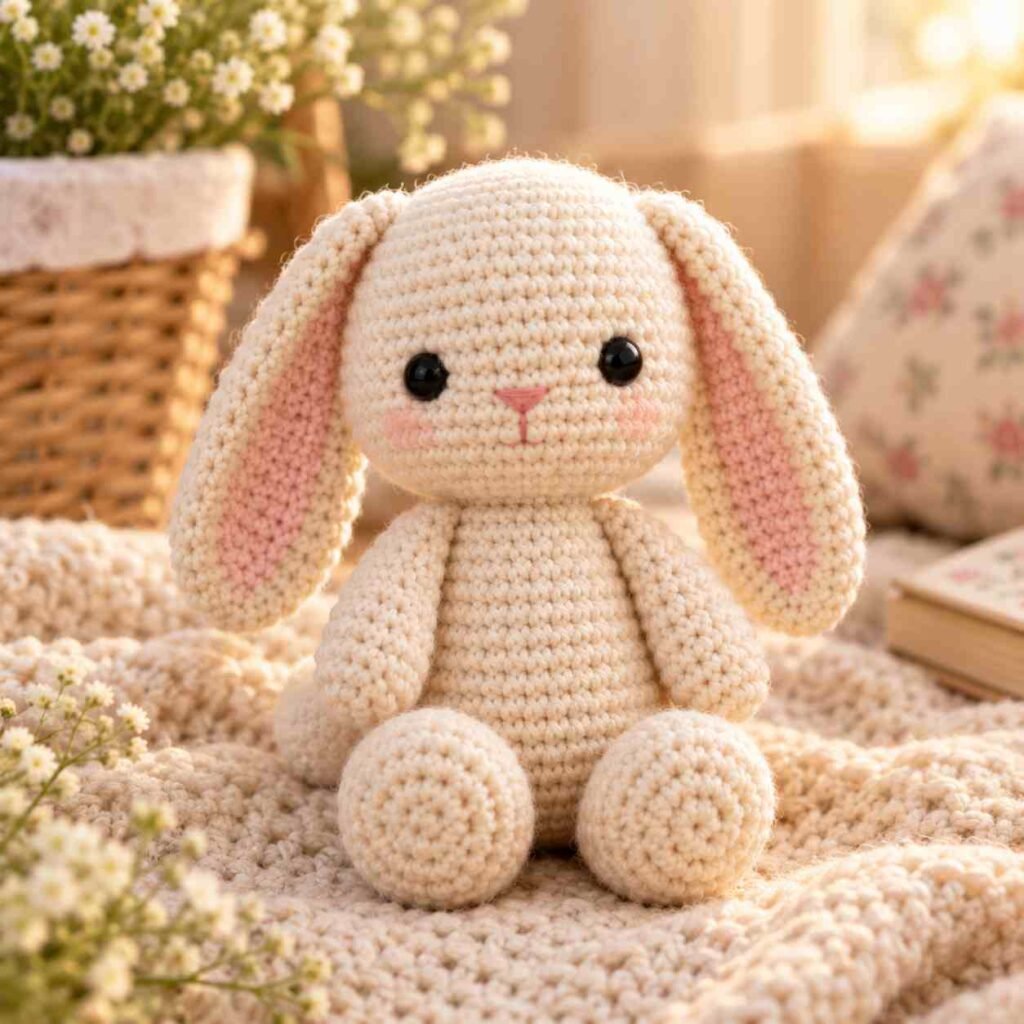 Finished amigurumi bunny crochet pattern with all pieces sewn