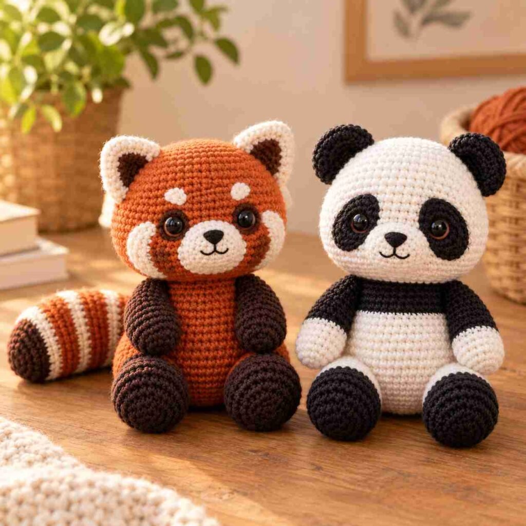 Amigurumi red panda crochet variation with ringed tail
